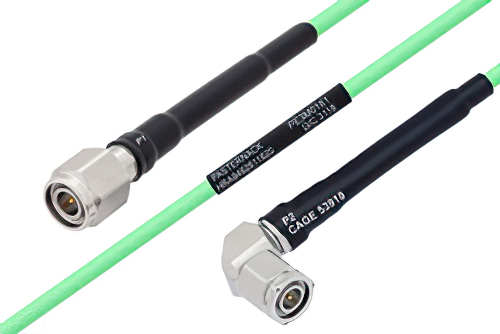 Temperature Conditioned TNC Male to TNC Male Right Angle Low Loss Cable 100 cm Length Using PE-P142LL Coax