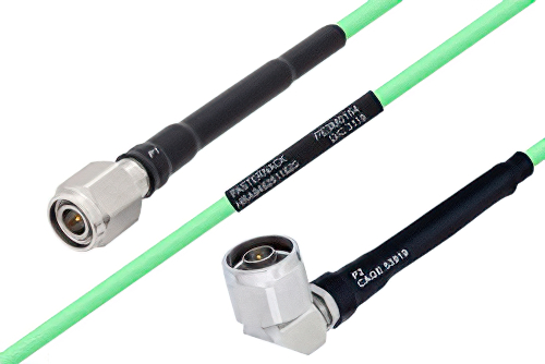 Temperature Conditioned TNC Male to N Male Right Angle Low Loss Cable 100 cm Length Using PE-P142LL Coax