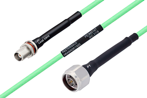 Temperature Conditioned TNC Female Bulkhead to N Male Low Loss Cable 36 Inch Length Using PE-P142LL Coax