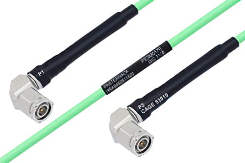Temperature Conditioned TNC Male Right Angle to TNC Male Right Angle Low Loss Cable 12 Inch Length Using PE-P142LL Coax