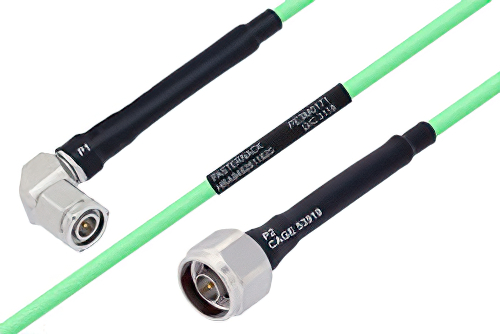 Temperature Conditioned TNC Male Right Angle to N Male Low Loss Cable 12 Inch Length Using PE-P142LL Coax