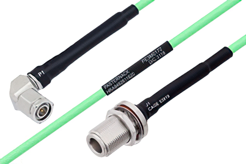 Temperature Conditioned TNC Male Right Angle to N Female Bulkhead Low Loss Cable 12 Inch Length Using PE-P142LL Coax