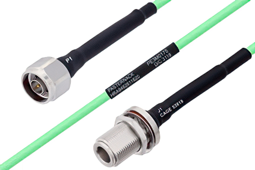 Temperature Conditioned N Male to N Female Bulkhead Low Loss Cable 24 Inch Length Using PE-P142LL Coax