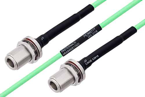 Temperature Conditioned N Female Bulkhead to N Female Bulkhead Low Loss Cable 36 Inch Length Using PE-P142LL Coax