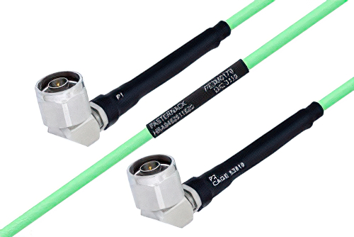 Temperature Conditioned N Male Right Angle to N Male Right Angle Low Loss Cable 100 cm Length Using PE-P142LL Coax