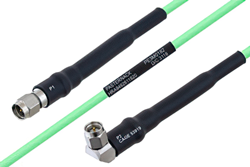 Temperature Conditioned SMA Male to SMA Male Right Angle Low Loss Cable 18 Inch Length Using PE-P160LL Coax