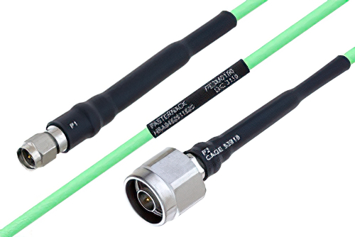 Temperature Conditioned SMA Male to N Male Low Loss Cable 18 Inch Length Using PE-P160LL Coax