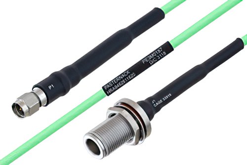 Temperature Conditioned SMA Male to N Female Bulkhead Low Loss Cable 12 Inch Length Using PE-P160LL Coax