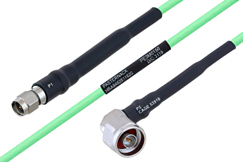 Temperature Conditioned SMA Male to N Male Right Angle Low Loss Cable 48 Inch Length Using PE-P160LL Coax