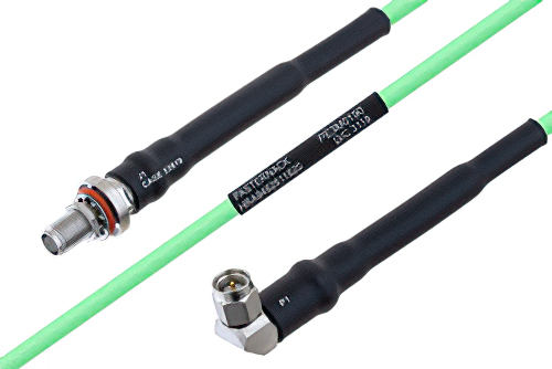 Temperature Conditioned SMA Female Bulkhead to SMA Male Right Angle Low Loss Cable 100 cm Length Using PE-P160LL Coax