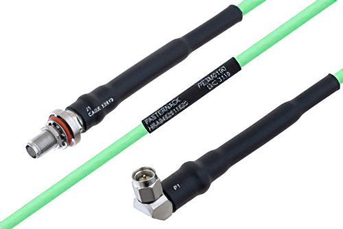 Temperature Conditioned SMA Female Bulkhead to SMA Male Right Angle Low Loss Cable 48 Inch Length Using PE-P160LL Coax