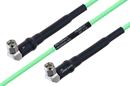 Temperature Conditioned SMA Male Right Angle to SMA Male Right Angle Low Loss Cable 100 cm Length Using PE-P160LL Coax