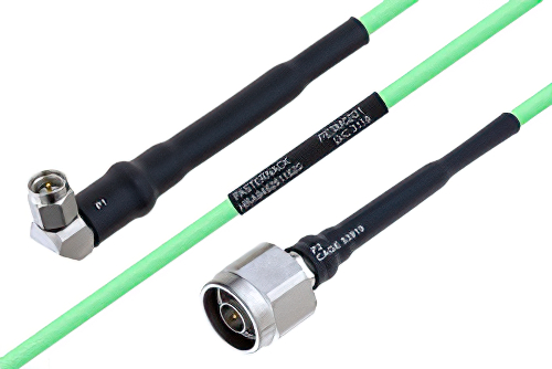 Temperature Conditioned SMA Male Right Angle to N Male Low Loss Cable 100 cm Length Using PE-P160LL Coax