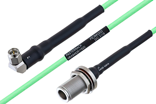 Temperature Conditioned SMA Male Right Angle to N Female Bulkhead Low Loss Cable 48 Inch Length Using PE-P160LL Coax