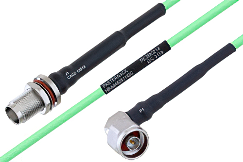 Temperature Conditioned TNC Female Bulkhead to N Male Right Angle Low Loss Cable 18 Inch Length Using PE-P160LL Coax