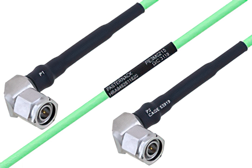 Temperature Conditioned TNC Male Right Angle to TNC Male Right Angle Low Loss Cable 12 Inch Length Using PE-P160LL Coax