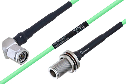 Temperature Conditioned TNC Male Right Angle to N Female Bulkhead Low Loss Cable 24 Inch Length Using PE-P160LL Coax