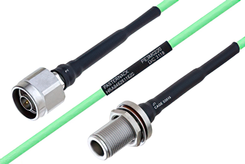 Temperature Conditioned N Male to N Female Bulkhead Low Loss Cable 30 Inch Length Using PE-P160LL Coax