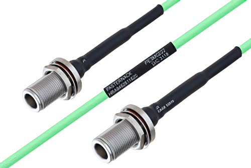 Temperature Conditioned N Female Bulkhead to N Female Bulkhead Low Loss Cable 18 Inch Length Using PE-P160LL Coax
