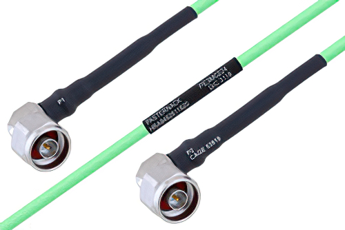 Temperature Conditioned N Male Right Angle to N Male Right Angle Low Loss Cable 18 Inch Length Using PE-P160LL Coax