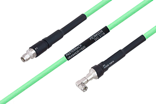 Temperature Conditioned SMA Male to SMA Male Right Angle Low Loss Cable 18 Inch Length Using PE-P300LL Coax