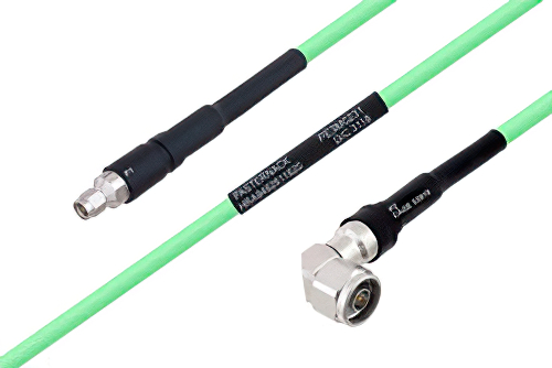 Temperature Conditioned SMA Male to N Male Right Angle Low Loss Cable 100 cm Length Using PE-P300LL Coax