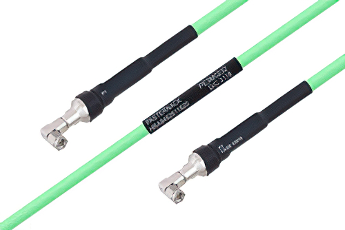 Temperature Conditioned SMA Male Right Angle to SMA Male Right Angle Low Loss Cable 200 cm Length Using PE-P300LL Coax