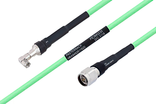 Temperature Conditioned SMA Male Right Angle to N Male Low Loss Cable 12 Inch Length Using PE-P300LL Coax