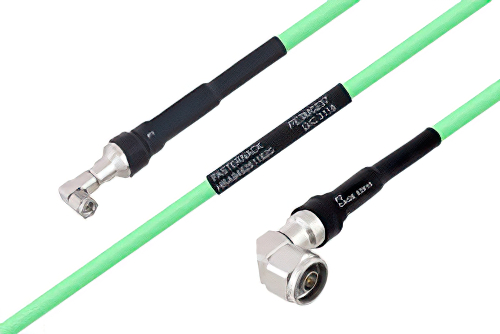 Temperature Conditioned SMA Male Right Angle to N Male Right Angle Low Loss Cable 18 Inch Length Using PE-P300LL Coax