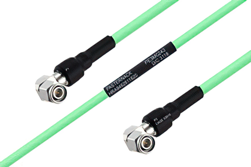 Temperature Conditioned TNC Male Right Angle to TNC Male Right Angle Low Loss Cable 36 Inch Length Using PE-P300LL Coax