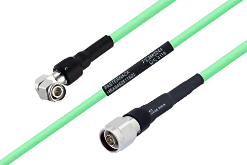 Temperature Conditioned TNC Male Right Angle to N Male Low Loss Cable 48 Inch Length Using PE-P300LL Coax
