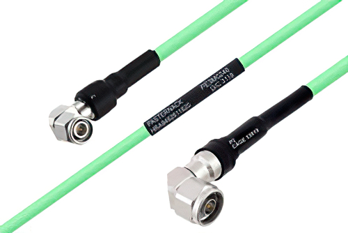 Temperature Conditioned TNC Male Right Angle to N Male Right Angle Low Loss Cable 18 Inch Length Using PE-P300LL Coax