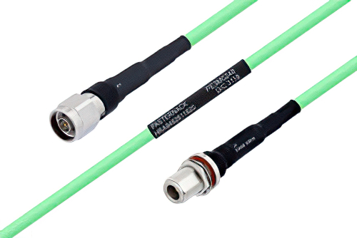 Temperature Conditioned N Male to N Female Bulkhead Low Loss Cable 12 Inch Length Using PE-P300LL Coax