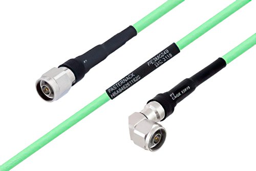 Temperature Conditioned N Male to N Male Right Angle Low Loss Cable 200 cm Length Using PE-P300LL Coax