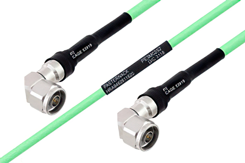 Temperature Conditioned N Male Right Angle to N Male Right Angle Low Loss Cable 18 Inch Length Using PE-P300LL Coax