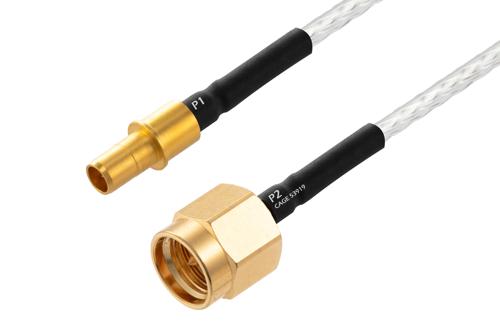 BMA Size 8 D38999 Contact Pin to SMA Male Cable Using PE-SR405FL Coax with HeatShrink, LF Solder