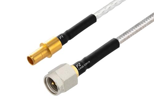 BMA Size 8 D38999 Contact Pin to SMA Male Cable Using PE-141FL-NM Coax with HeatShrink, LF Solder