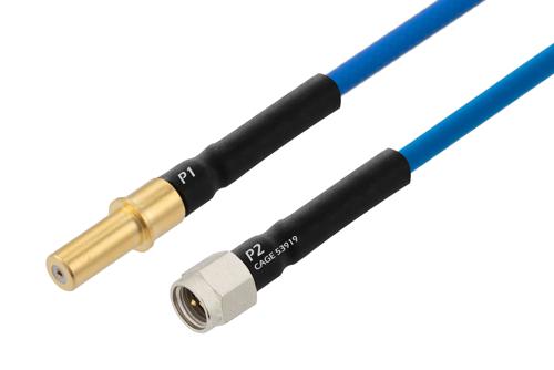 MIL Size 8 D38999 Contact Pin to SMA Male Cable Using PE-P141 Coax with HeatShrink, LF Solder