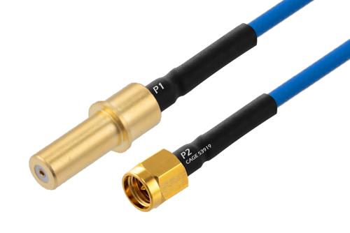 MIL Size 8 D38999 Contact Pin to SMA Male Cable Using PE-P086 Coax with HeatShrink, LF Solder