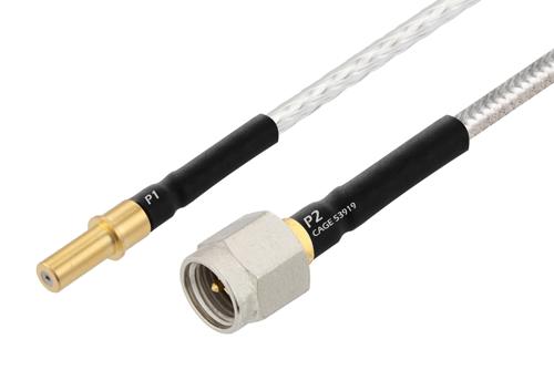 MIL Size 8 D38999 Contact Pin to SMA Male Cable Using PE-141FL-NM Coax with HeatShrink, LF Solder