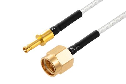 SMPM Size 12 D38999 Contact Pin to SMA Male Cable Using PE-SR405FL Coax with HeatShrink, LF Solder