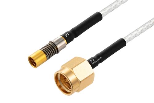 BMA Size 8 D38999 Contact Socket to SMA Male Cable Using PE-SR405FL Coax with HeatShrink, LF Solder