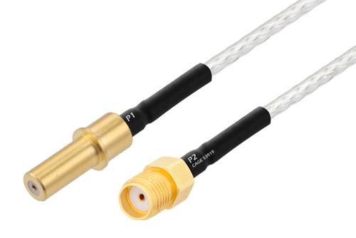 MIL Size 8 D38999 Contact Pin to SMA Female Cable Using PE-SR405FL Coax with HeatShrink, LF Solder