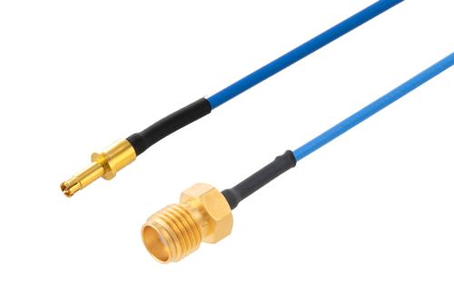 SMPM Size 12 D38999 Contact Pin to SMA Female Cable Using PE-P047 Coax with HeatShrink, LF Solder