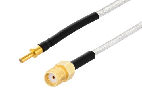 SMPM Size 12 D38999 Contact Pin to SMA Female Cable Using PE-SR405FL Coax with HeatShrink, LF Solder