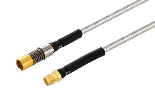 BMA Size 8 D38999 Contact Socket to SMA Female Cable Using PE-141FL-NM Coax with HeatShrink, LF Solder