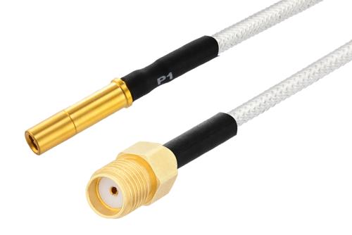 MIL Size 12 D38999 Contact Socket to SMA Female Cable Using PE-SR405FL Coax with HeatShrink, LF Solder