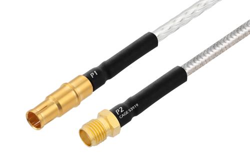 MIL Size 8 D38999 Contact Socket to SMA Female Cable Using PE-141FL-NM Coax with HeatShrink, LF Solder