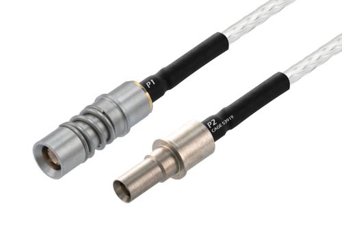 BMZ Size 8 D38999 Contact Pin to BMZ Size 8 D38999 Contact Socket Cable Using PE-SR405FL Coax with Heat Shrink, LF Solder