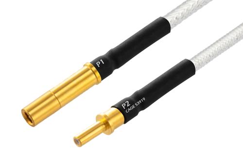 MIL Size 12 D38999 Contact Pin to MIL Size 12 D38999 Contact Socket Cable Using PE-SR405FL Coax with Heat Shrink, LF Solder